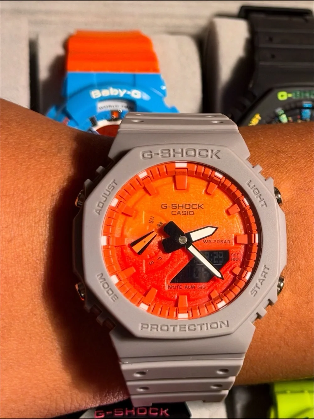 G-Shock Casio White and Orange Analog-Digital Watch